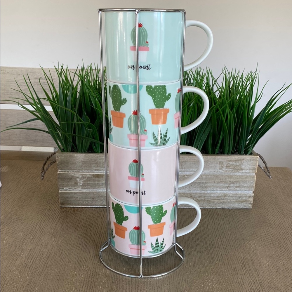 Cactus Print Stacking Mugs Set of 4 🌵